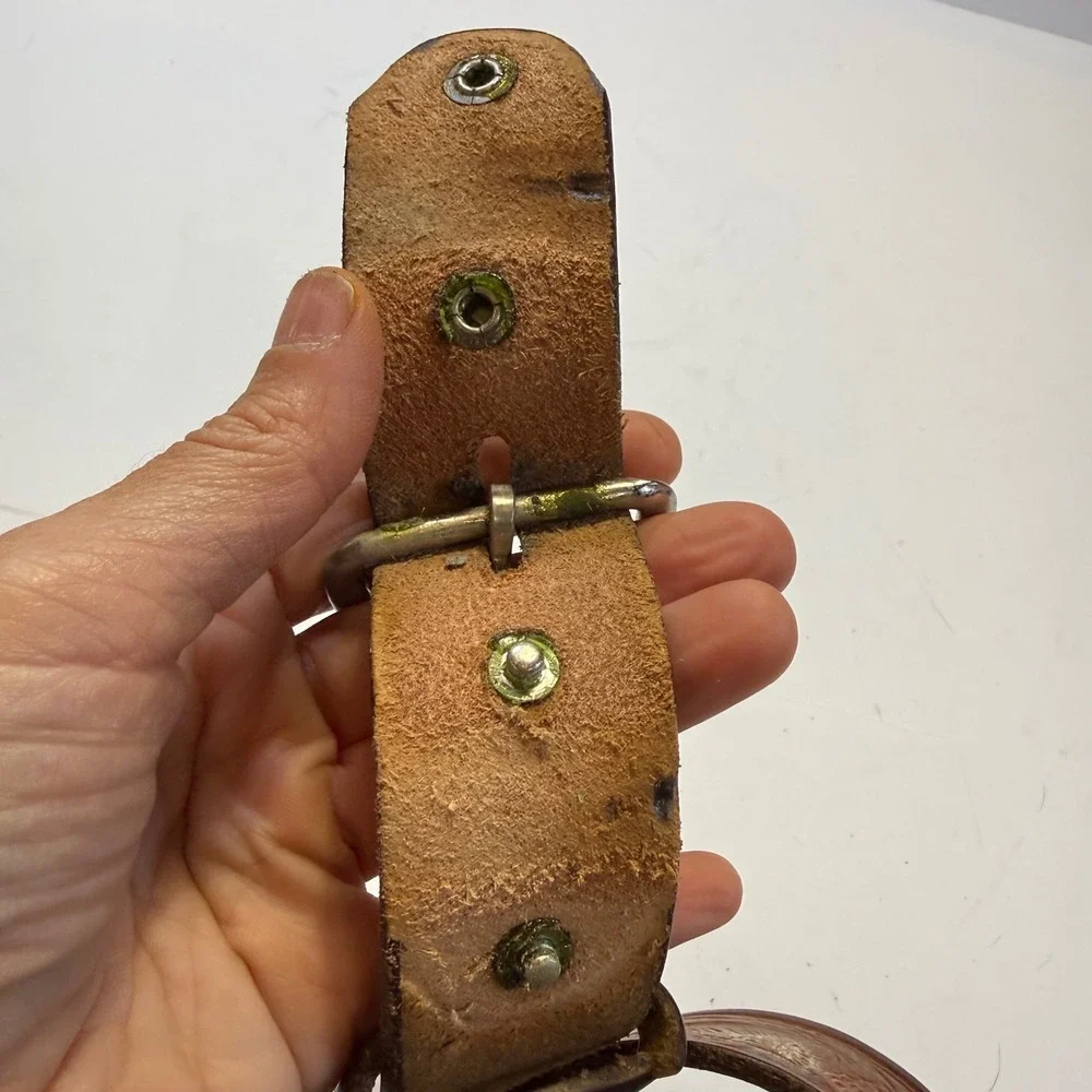 Vintage Tooled Leather Belt Brown Eagle Mountain Scene Western Americana Sz 44